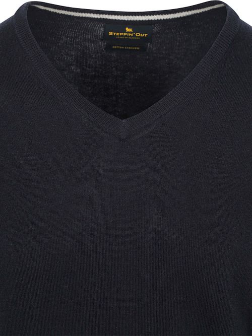 Steppin' Out Maglione in cotone e cashmere con scollo a V Navy Product / Detail
