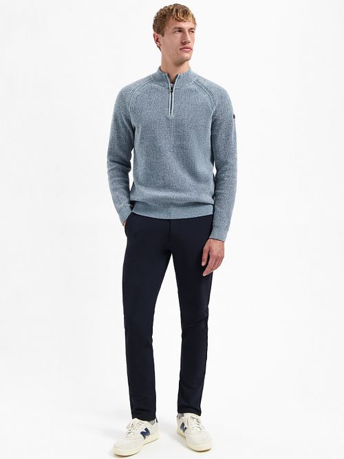 No Excess Maglione in ciniglia con half zip blu Model / Voorkant