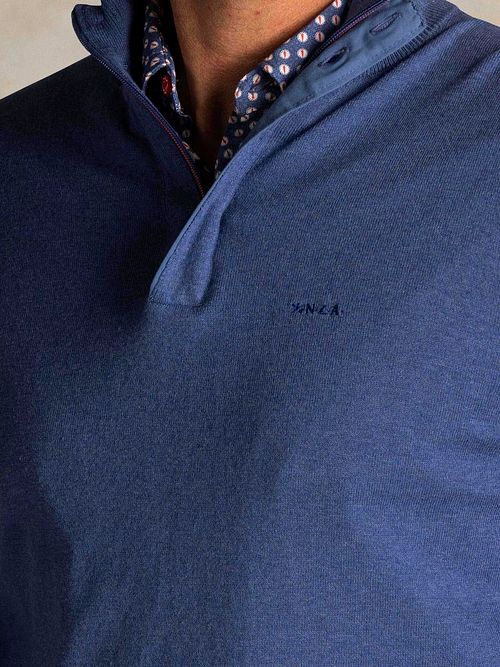 NZA Akar Maglione Mezza Zip Spring Blue Model / Detail
