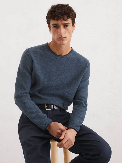 Marc O'Polo Pullover girocollo in cotone/lino blu scuro Model / Sfeerbeeld