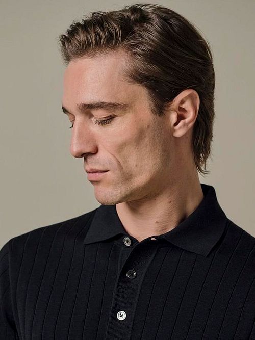 Profuomo Longsleeve Polo Shirt Dropneedle Navy Model / Detail