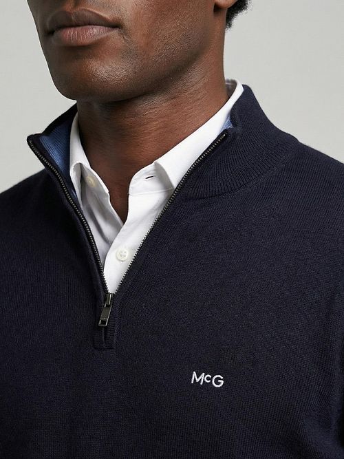 McGregor Half-Zip Pullover Cotton Cashmere Navy Model / Detail