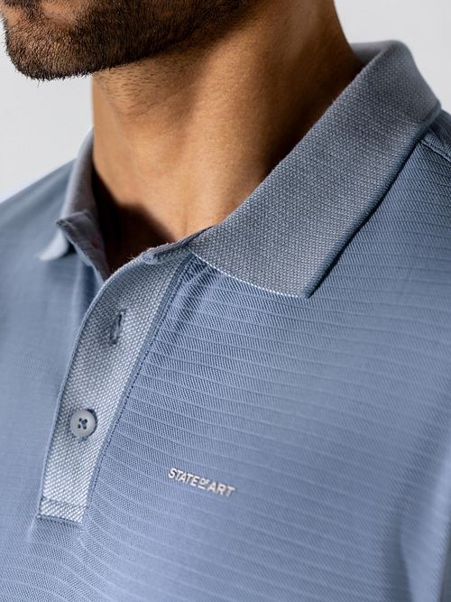 State of Art Polo Shirt Jersey Ribbed Contrast Blue Model / Detail