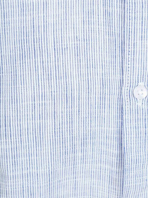 Suitable Short Sleeves Shirt Cotton Slub Stripes Blue Product / Detail