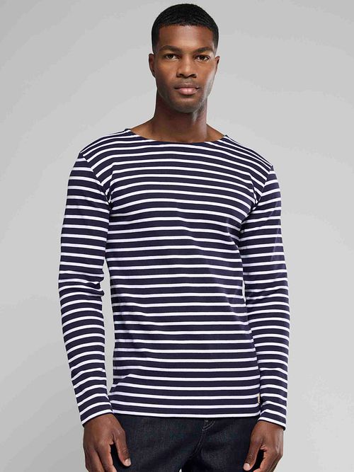 Armor-Lux Navy Sweater Stripes Model / Voorkant
