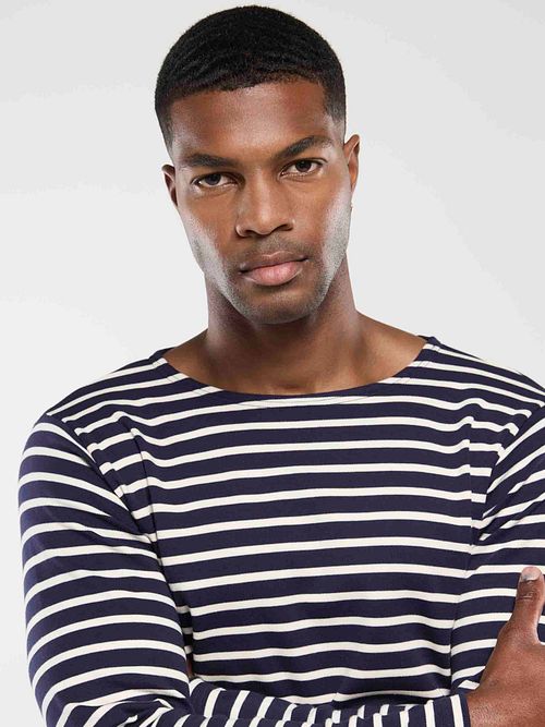 Armor-Lux Sweater Stripes Dark Blue Model / Voorkant