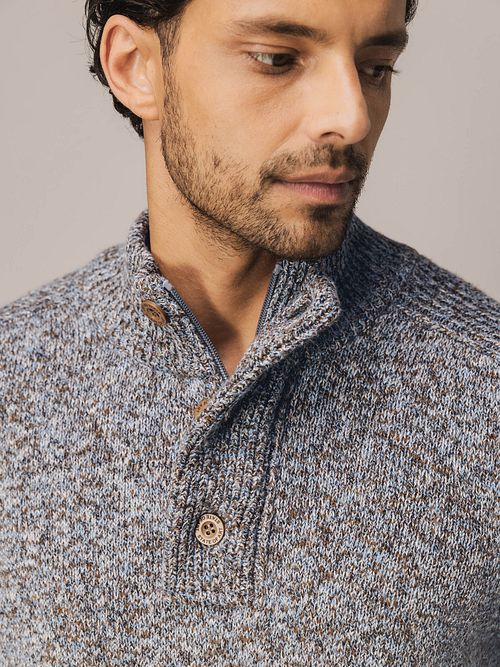 State Of Art Mocker Pullover Melange Blue Model / Detail