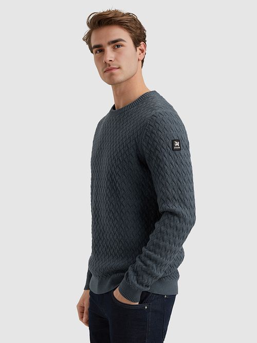 Vanguard Knitted Structure Pullover Blue Model / Zijkant
