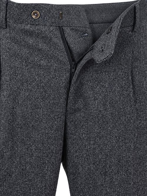 Suitable Trousers Straight Pleat Herringbone Navy