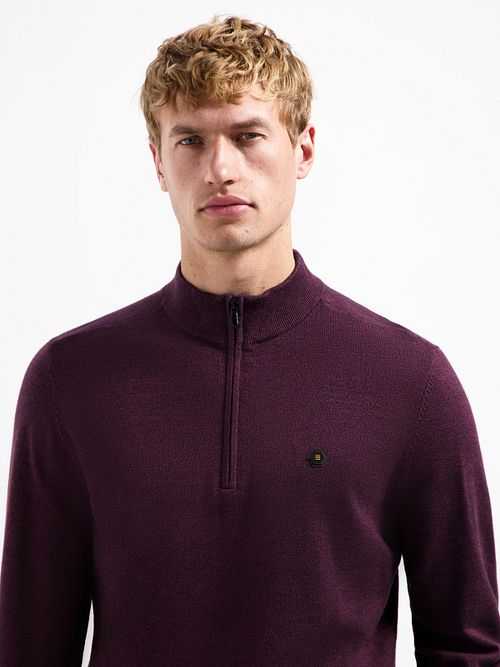 No Excess Half Zip Trui Dark Wine Melange Model / Detail