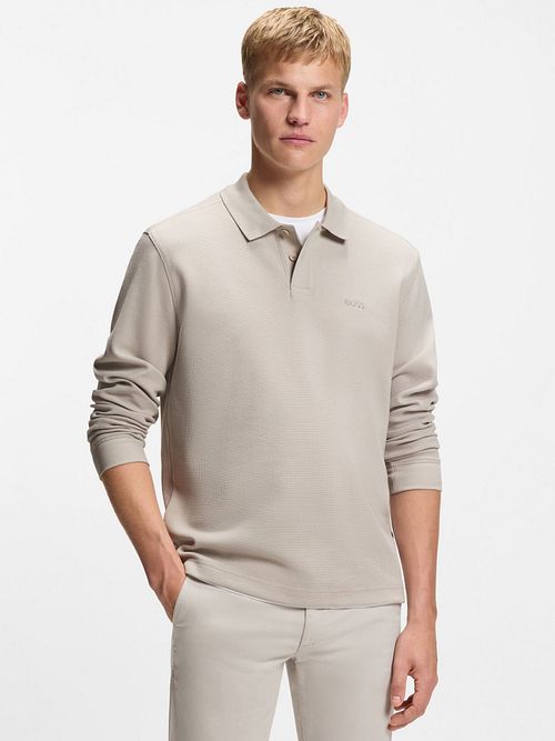 BOSS Petempestolong Long Sleeve Polo Shirt Ecru Model / Voorkant
