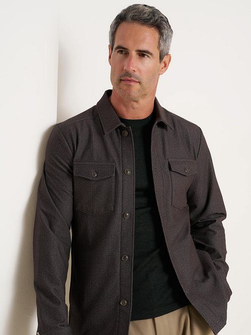 R2 Overshirt Button Herringbone Brown Model / Voorkant