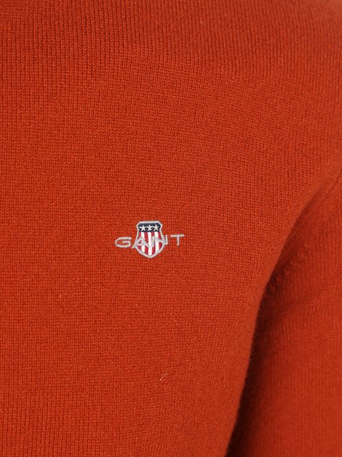 Wełniany sweter GANT z zamkiem do połowy i logo, w kolorze rdzawym Product / Detail