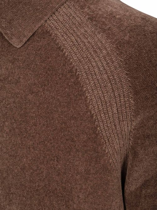 Profuomo Longsleeve Polo Shirt Chenille Brown