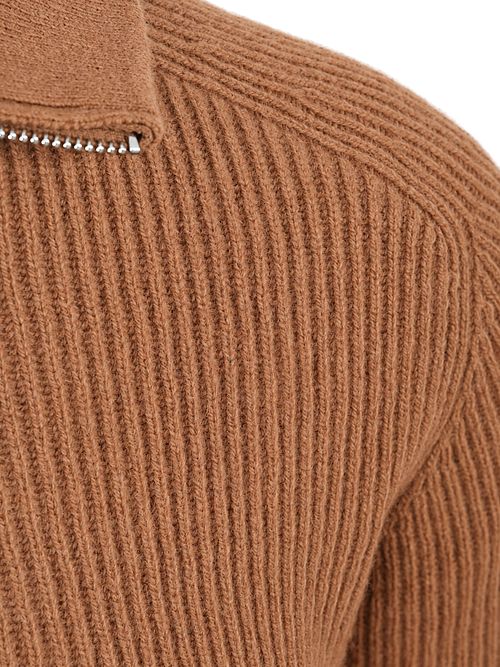 Profuomo Half Zip Pullover Wool Cognac