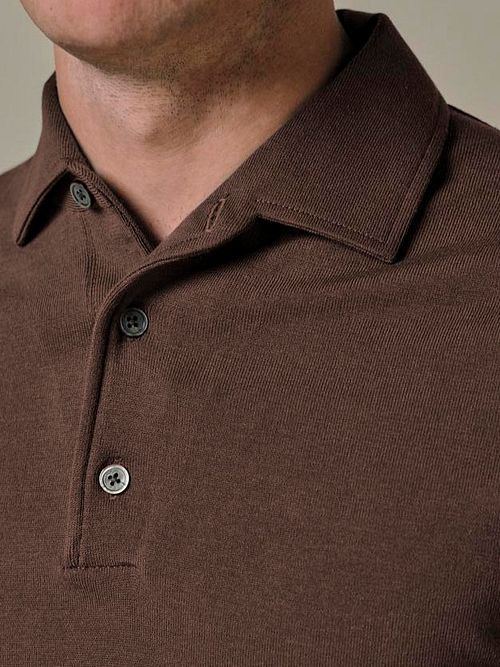 Profuomo Longsleeve Polo Shirt Luxury Basic Brown Model / Detail