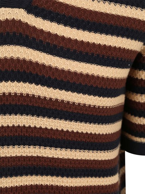 KnowledgeCotton Apparel Polo Knitted Striped Brown Product / Detail