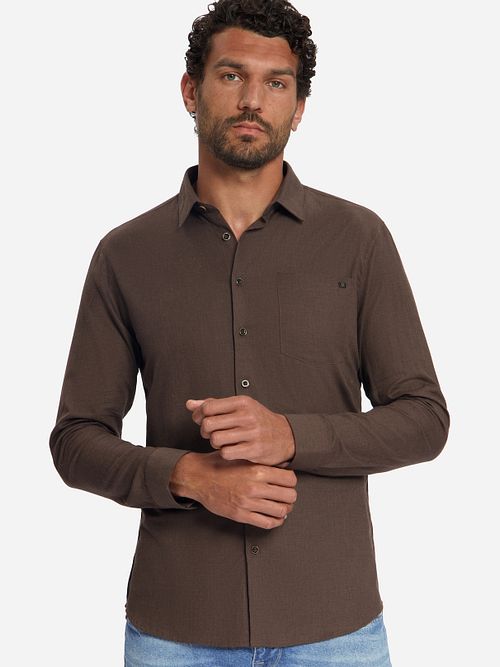 No Excess Shirt Brown Melange Flannel Model / Voorkant