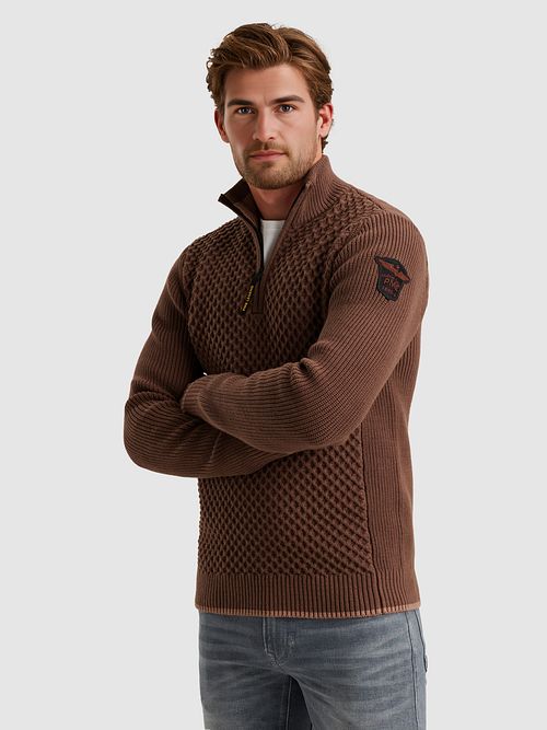 PME Legend Half Zip Structure Trui Bruin Model / Zijkant