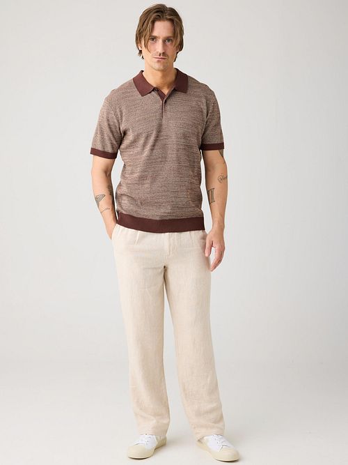 Knowledge Cotton Apparel Stickad Randig Polo Brun Model / Voorkant