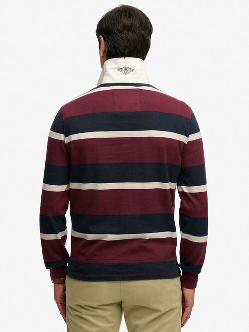 Superdry Rugby Polo Double Emblem Stripe Port Navy Model / Achterkant