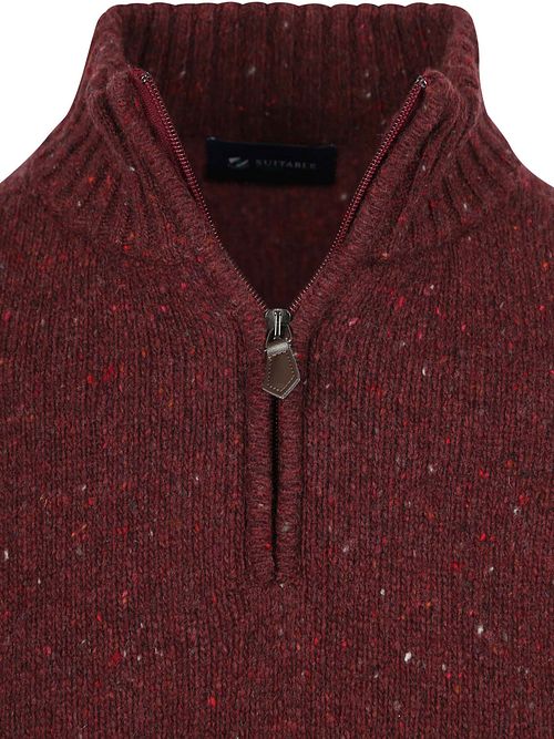 Suitable Half Zip Pullover Donnegal Tweed Eco Wool Burgundy Product / Detail