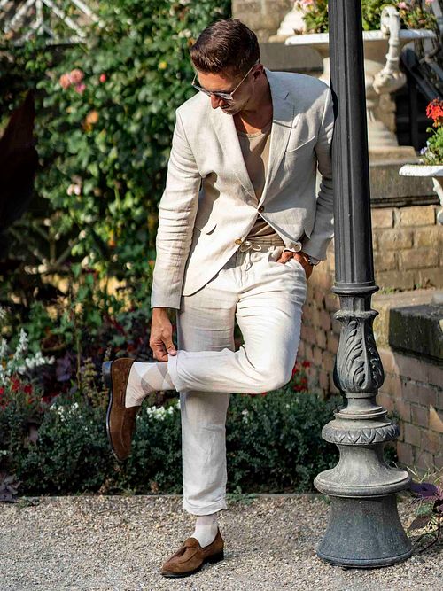 Burlington Manchester Strumpor Rutig Beige 4840 Model / Sfeerbeeld