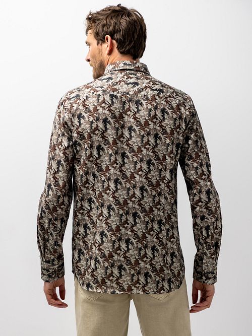 Camicia State of Art in twill con stampa a foglie marrone Model / Achterkant