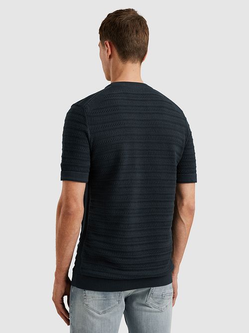 Cast Iron Strikkede Jacquard T-skjorte Marineblå Model / Achterkant