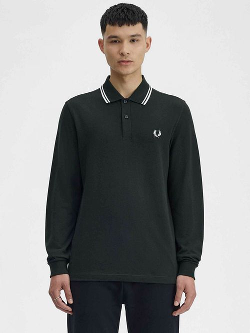 Fred Perry koszulka polo z długim rękawem w kolorze ciemnozielonym T50 Model / Voorkant