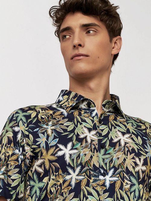 Desoto Short Sleeve Jersey Chemise Botanic Print Marine Model / Voorkant