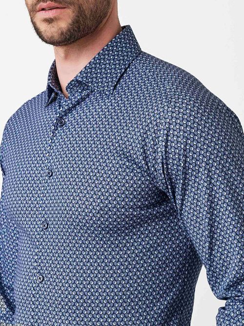 Desoto Chemise Impression Fleurs Bleu Model / Detail