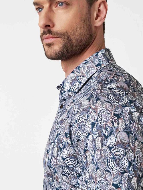 Desoto Chemise Impression Fleurs Bleu Model / Detail