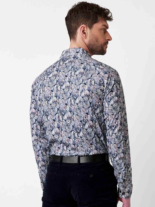 Desoto Chemise Impression Fleurs Bleu Model / Achterkant