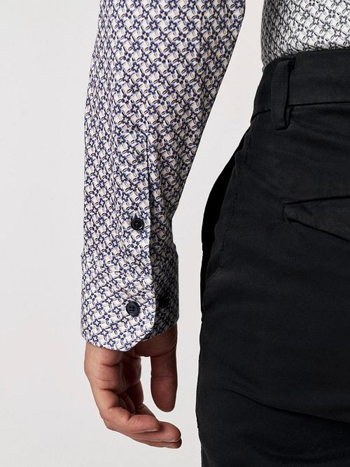 Desoto Hemd Print Bloem Blauw Beige Model / Detail