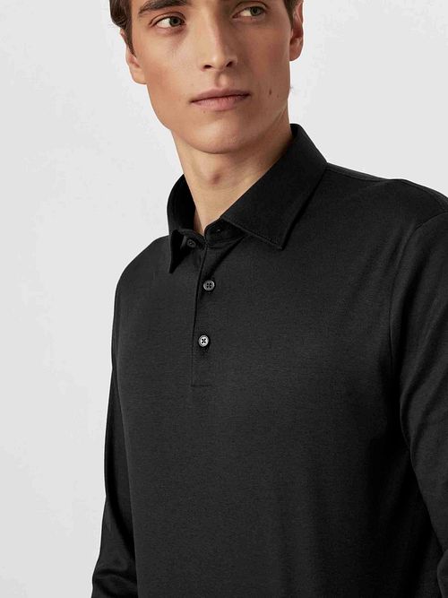 Desoto Longsleeve Poloshirt Essential Black Model / Detail