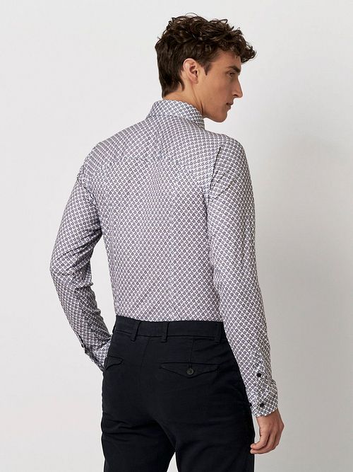 Desoto Shirt Print Floral Blue Beige Model / Achterkant