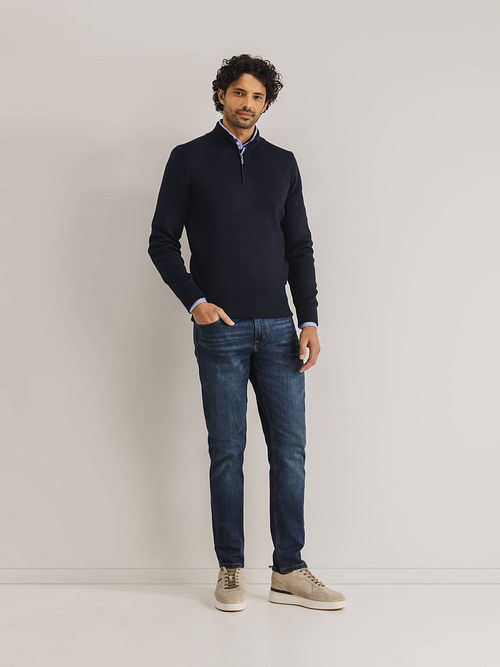 State Of Art Half Zip Trui Wol Blend Navy Model / Voorkant
