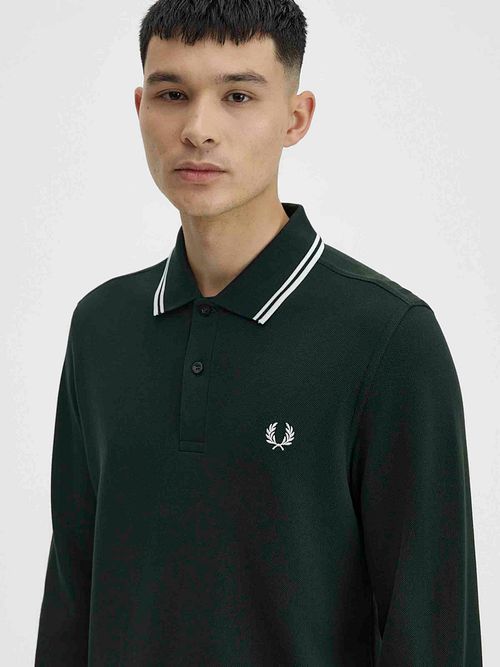 Polo Fred Perry a maniche lunghe verde scuro T50 Model / Voorkant