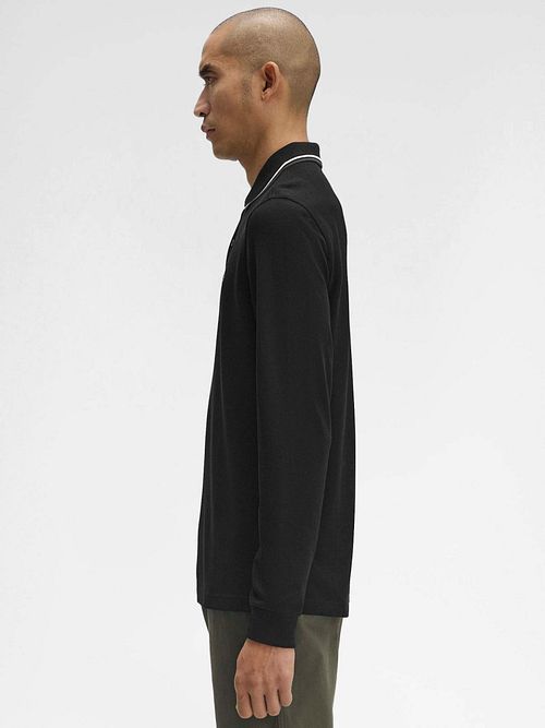 Fred Perry polo z długim rękawem czarne W54 Model / Zijkant