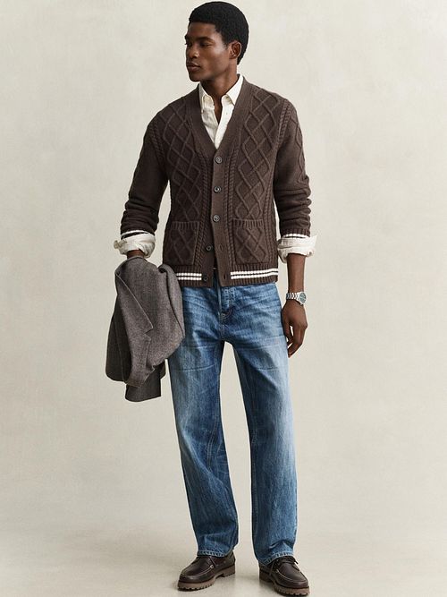 Gant Cárdigan Punto Trenzado Brown Model / Voorkant