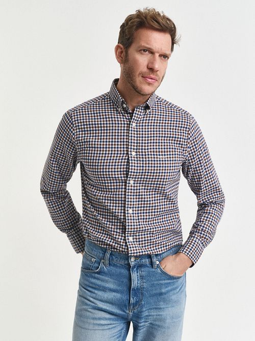 Gant Casual Shirt Twill Plaid Brown Model / Voorkant