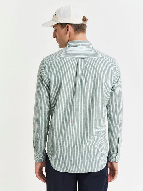 Gant Chemise Décontractée Lin Rayures Vert Model / Achterkant