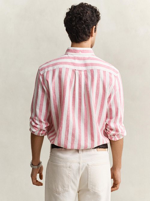 Gant Cotton Linen Camicia Righe Pink Model / Voorkant