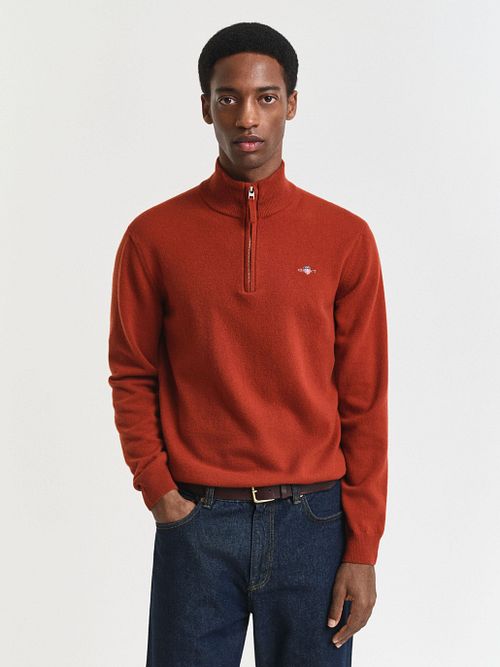 Gant Halfzip Wool Sweater Logo Rust Model / Voorkant