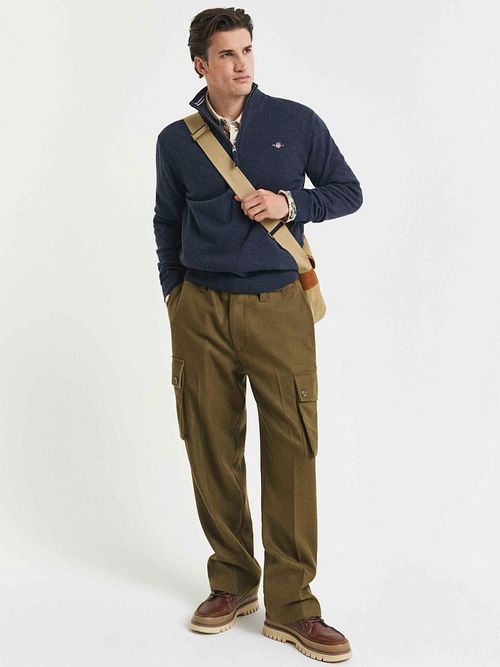 Gant Halvtims Zip Wool Tröja Logotyp Melerad Marinblå Model / Voorkant