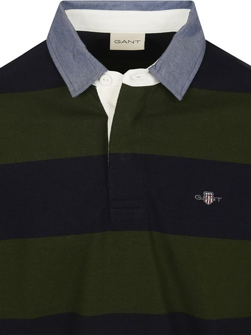 GANT Heavy Rugger Shield Långärmad Pikétröja Randig Marinblå Grön Product / Detail