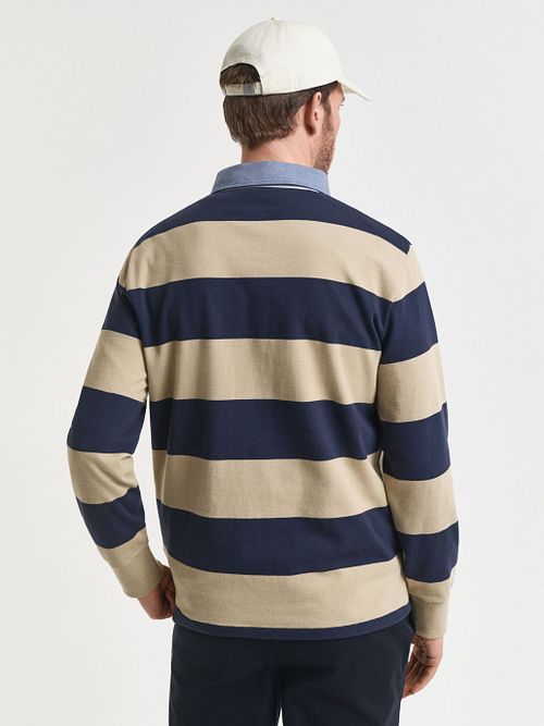 Gant Heavy Rugger Shield Longsleeve Polo Shirt Stripes Navy Beige Model / Achterkant