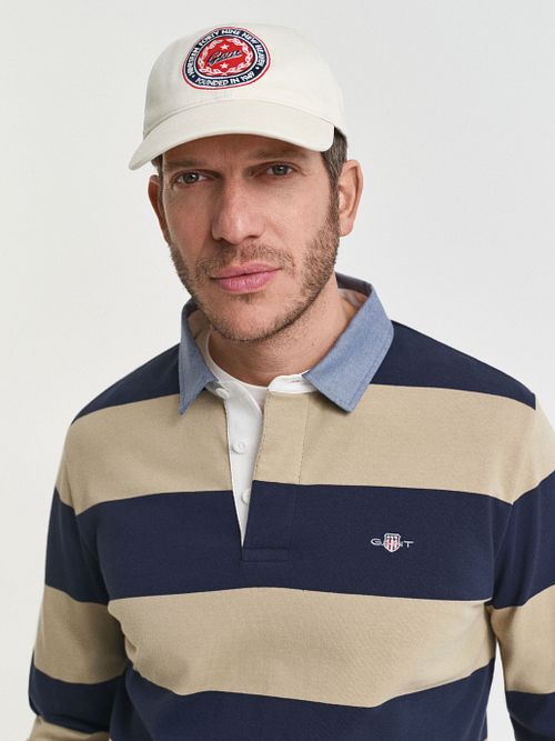 Gant Heavy Rugger Shield Longsleeve Polo Shirt Stripes Navy Beige Model / Detail