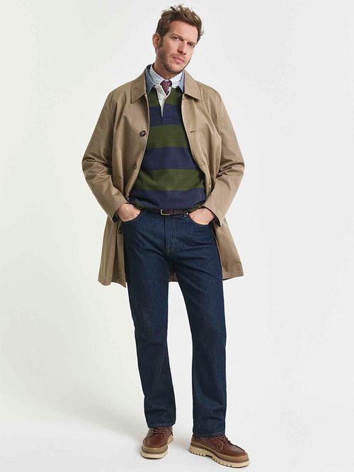 Gant Heavy Rugger Shield Longsleeve Polo Shirt Stripes Navy Green Model / Voorkant